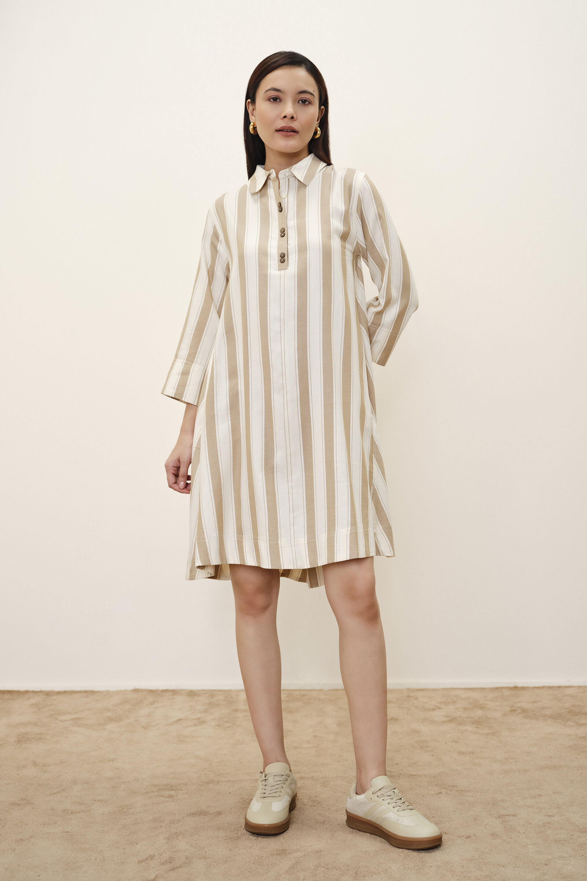 Winona Striped Dress, Beige, image 5